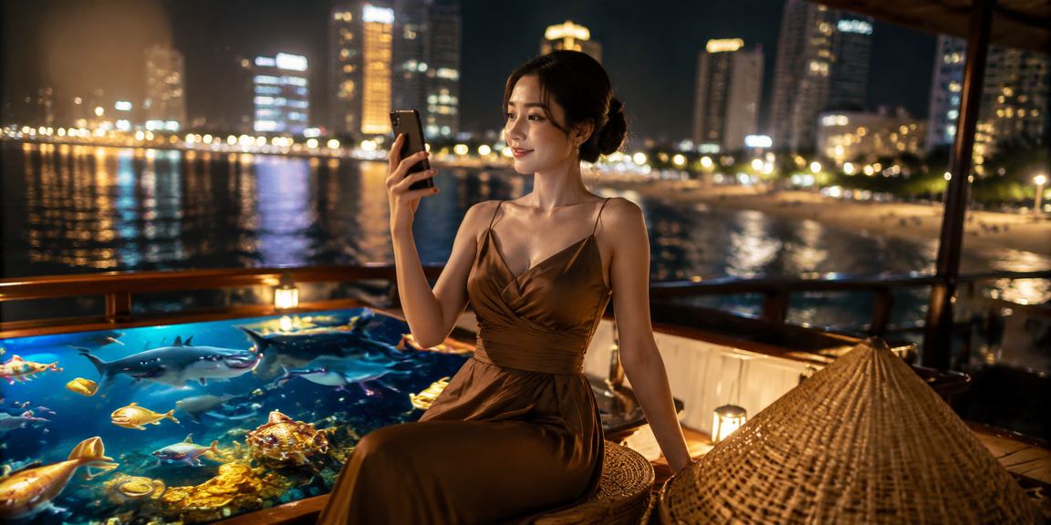 Người dùng đặt cược casino trên điện thoại tại bãi biển Nha Trang